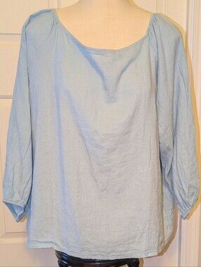 EUC Belladonna Linen Made in Italy Balloon Sleeve Lagenlook Blouse 2X, Baby Blue